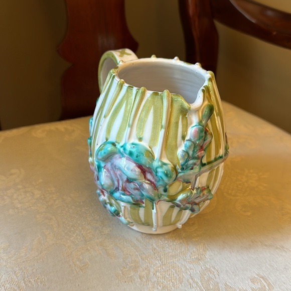 Vintage Italian Majolica pottery pitcher with handle, hand signed and numbered - Picture 2 of 14